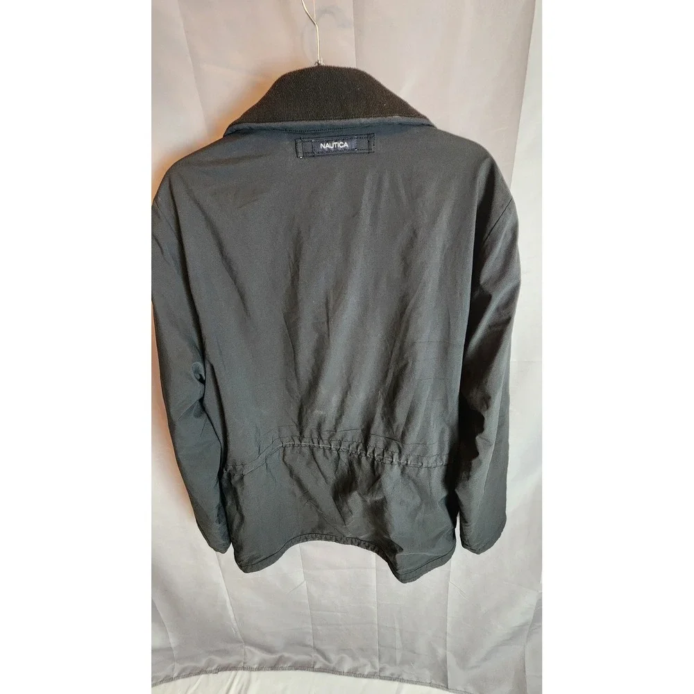 Nautica Mens Black Field Jacket Fleece Lined Collar Utility Cargo Coat Medium